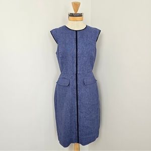 J.Crew Blue Cap Sleeves Round Neck Front Pockets Fitted Midi Dress Sz 4(646